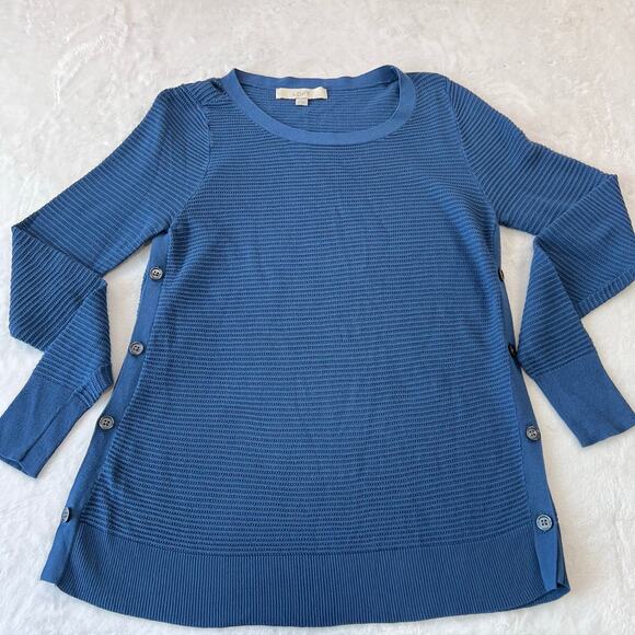 Ann Taylor LOFT Blue knit sweater Button Detail Women's size Small - Picture 1 of 7